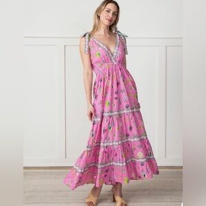 Printfresh Dune Dancer Dress Seashell-Print V-Neck Maxi Dress with Light Trim